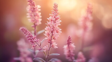 Obraz premium Soft Pink and Purple Wildflowers in Romantic Sunlit Setting : Generative AI