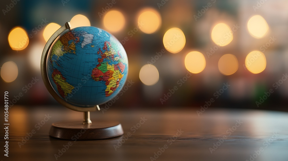 Poster World Globe with Classic Design and Warm Bokeh Light Background : Generative AI