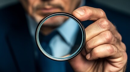 Senior Man Holding Circular Lens Symbolizing Focus and Sharp Vision : Generative AI