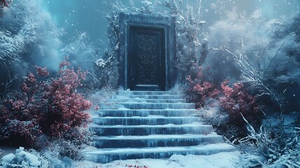 Technology blue winter ice door illustration poster background