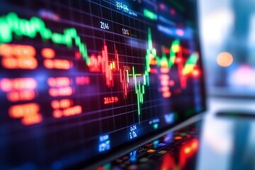 Stock Market Graphs on Monitor Highlighting Volatile Financial Trends and Analysis : Generative AI