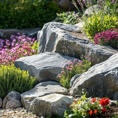 Garden with decorative boulders and stones