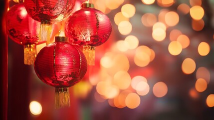 Closeup of Traditional Chinese Lanterns with Warm Festive Glow : Generative AI
