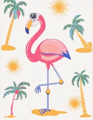 Pink flamingo with sunglasses