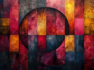 Abstract Geometric Painting with Vibrant Colors and Textures