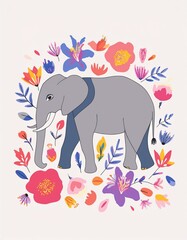 Elephant surrounded by flowers