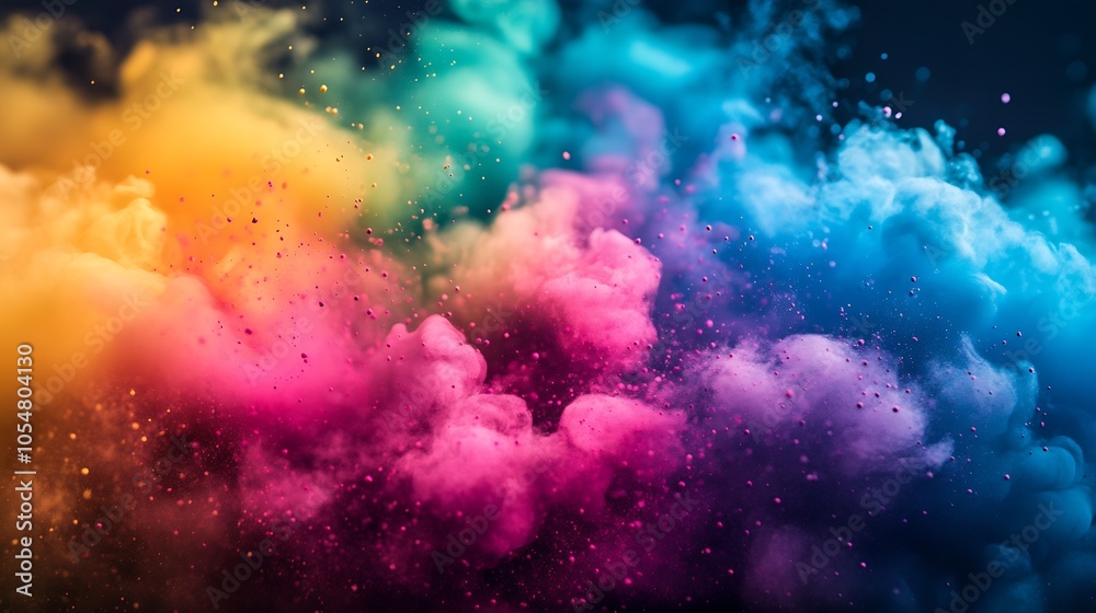 Aufkleber Vibrant Rainbow Colored Smoke Cloud Creating Dynamic Abstract Atmosphere : Generative AI