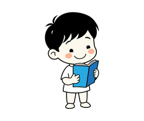 Cute cartoon boy reading a blue book vector design