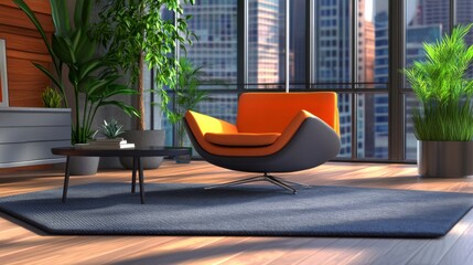 Stylish Office Space with Modern Furniture and Plants