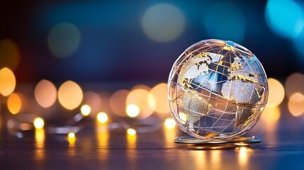 Elegant Globe with Wireframe Design and Twinkling Lights in Abstract Setting : Generative AI