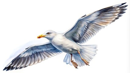 watercolor seagull flying isolated on white