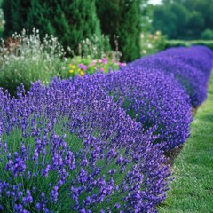 Obraz premium Garden with fragrant lavender plants