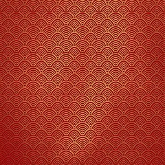 Fototapeta premium Japanese-Inspired Red and Gold Wave Pattern