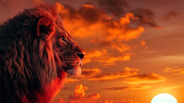 lion king on with sunset sky view