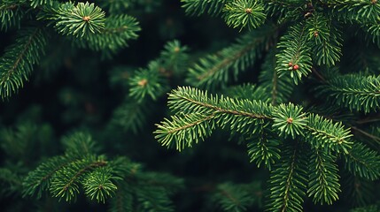 Fototapeta premium Vibrant Green Pine Tree Branches Closeup for Winter and Nature Photography : Generative AI