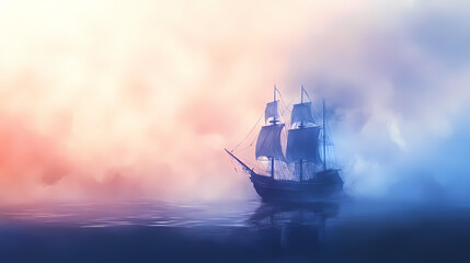 Obraz premium A ghost ship sailing through a foggy sea. Ghost Ship. Illustration
