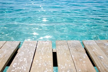 Serene Wooden Pier Over Turquoise Ocean Waves in Sunny Tropical Paradise Setting : Generative AI