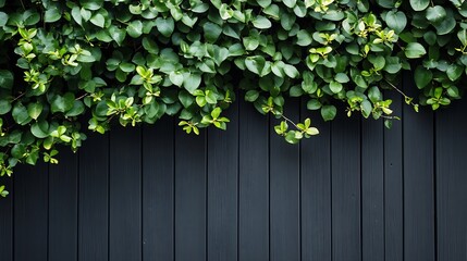 Vibrant Green Ivy Leaves on a Dark Elegant Garden Fence Background : Generative AI