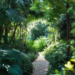 Naklejka premium Garden with lush green foliage