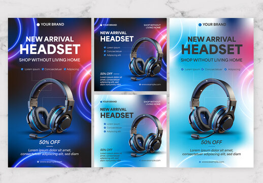 Blue And White Head Phone Social Media Post And Strory