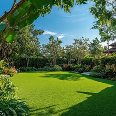 Garden with lush green lawn