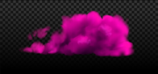 Pink neon realistic cloud. Vector magic smoke or fog background isolated. Magic mystery mist texture overlay effect
