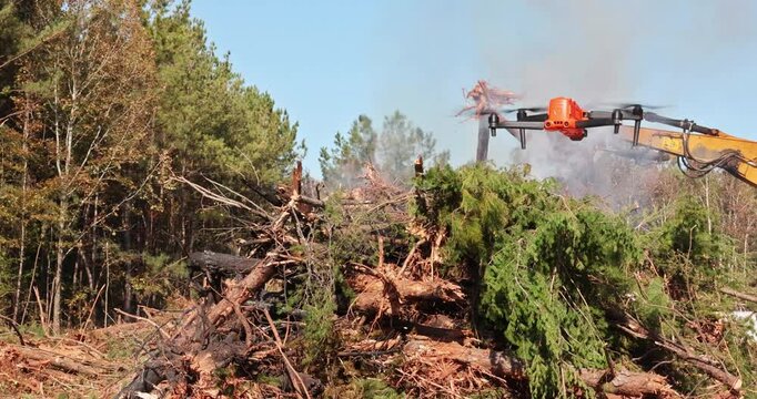 Fire service personnel are using drones to monitor controlled burns that uprooting trees on construction sites order prevent them from spreading