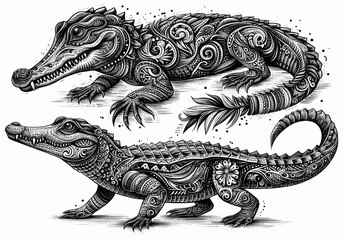 Obraz premium TRIBAL TATOO トライバル タトゥ 刺青 ワニ クロコダイル アリゲーター