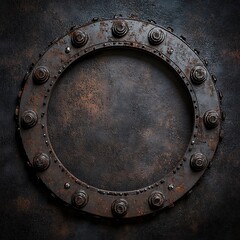 Fototapeta premium Rusty metal circle frame with bolts on a grunge background.