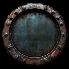 Fototapeta premium Rusty metal circular panel with bolts.