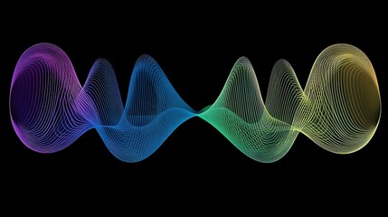 Fototapeta premium Abstract Digital Artwork of Electromagnetic Waves Flowing in Synchronized Patterns with Pulsing Rhythm and Subtle Shifts in Blue, Green, and Purple