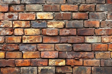 Obraz premium Weathered Red Brick Wall with Varied Shades and Rustic Texture Shows Architectural Charm : Generative AI