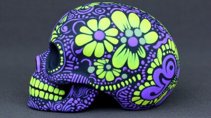 Fototapeta premium Vibrant Sugar Skull with Neon Colors