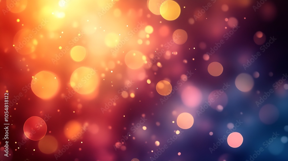 Poster radiant orange and yellow bokeh lights on a deep blue background : generative ai