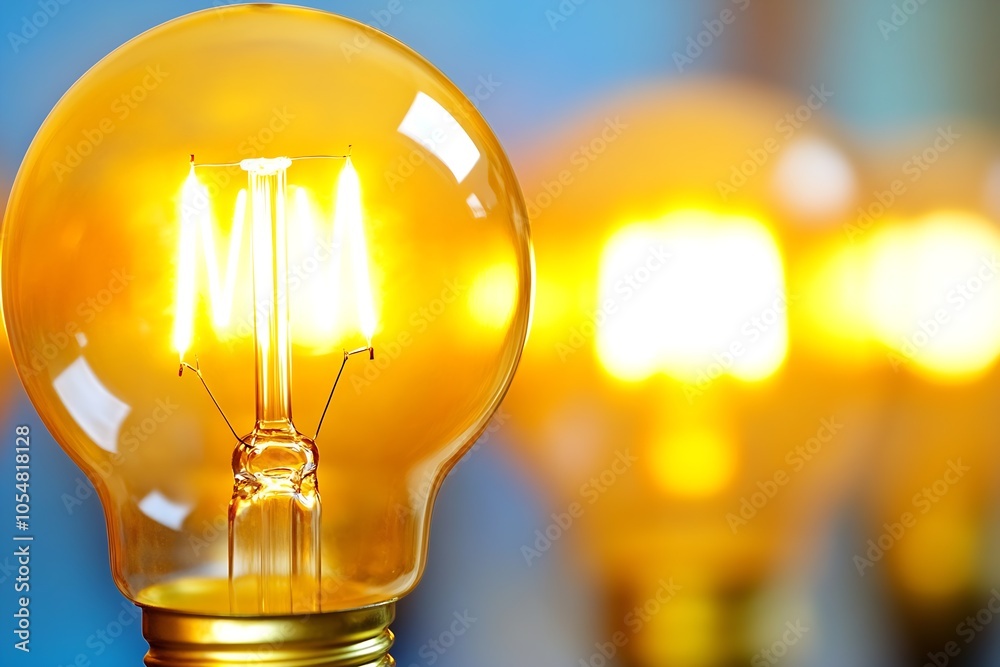Poster closeup of illuminated light bulbs emphasizing bright ideas and innovation concepts : generative ai