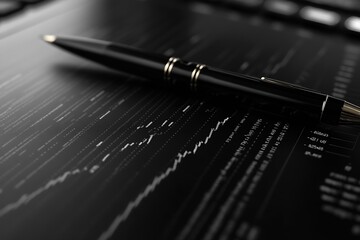 Fototapeta premium Elegant Black Pen on Digital Data Background for Business Strategy and Analysis Stock Photo : Generative AI