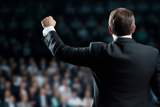 Business Professional Speaking to Large Audience from Stage : Generative AI