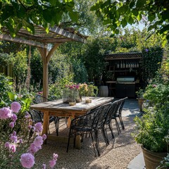 Garden with outdoor dining area