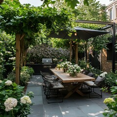 Garden with outdoor dining area