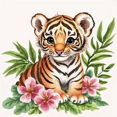 Cute Watercolor Baby Tiger Illustration