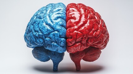 Political blue and red brain system. Symbolizes the America presidential election democracy choice. Generative AI technology.	
