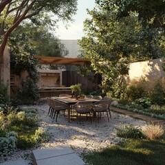 Garden with outdoor dining area