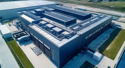 Mega building semiconductor factory. Processor chip development. Generative AI technology.