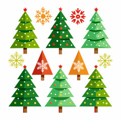 Set Christmas tree with snowflakes