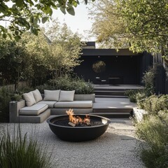 Garden with outdoor fire pit