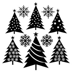 Set Christmas tree with snowflakes