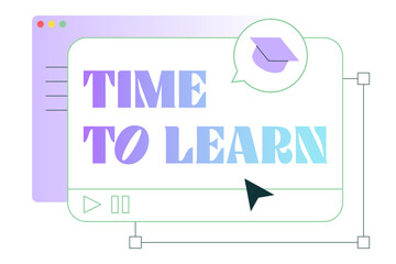 Text time to learn lettering with graduation cap