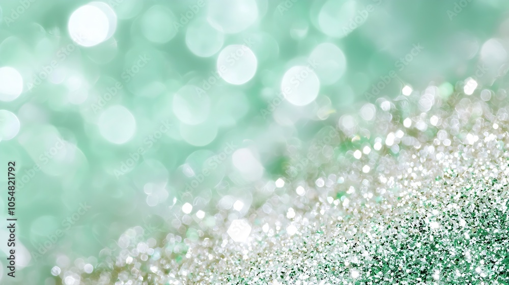 Poster vibrant sparkling green glitter bokeh background for festive and creative designs : generative ai