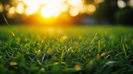 Naklejka premium CloseUp of Sunlit Green Grass Blades in a Lush Garden Setting : Generative AI