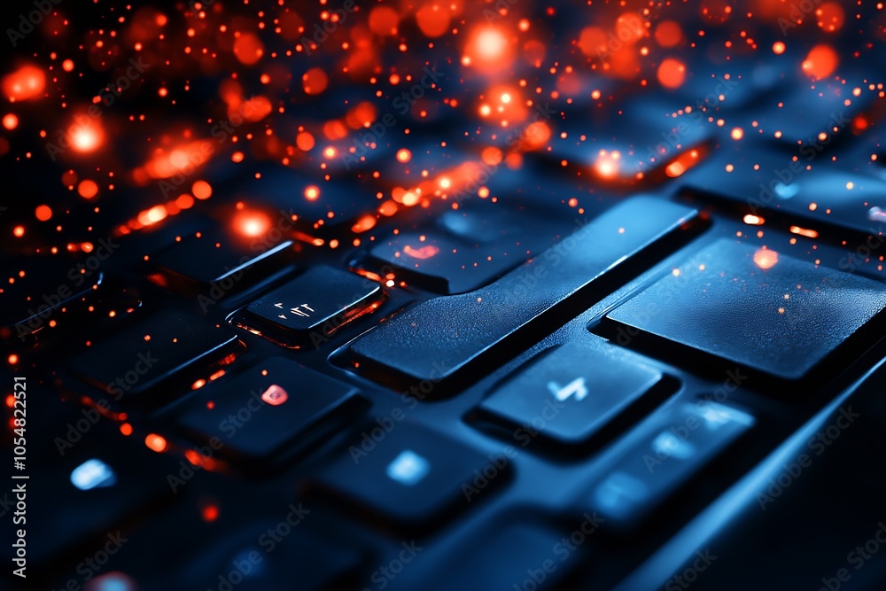 Poster Futuristic Keyboard with Digital Sparks in a Vibrant Technological Atmosphere : Generative AI